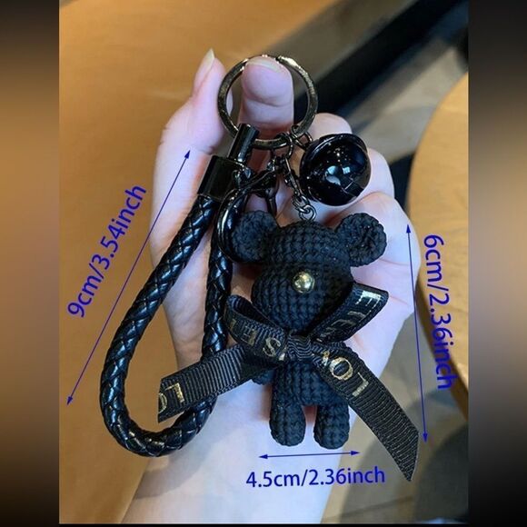 Black Bear Keychain with Braided Strap - Picture 3 of 6